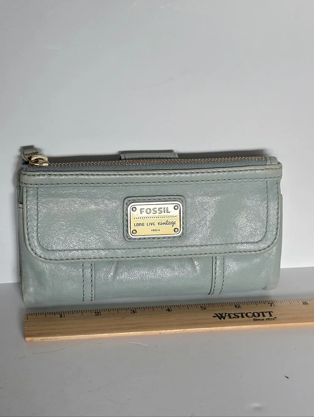 Fossil Moss Green Leather Zip & Flap Wallet Genuine Leather
